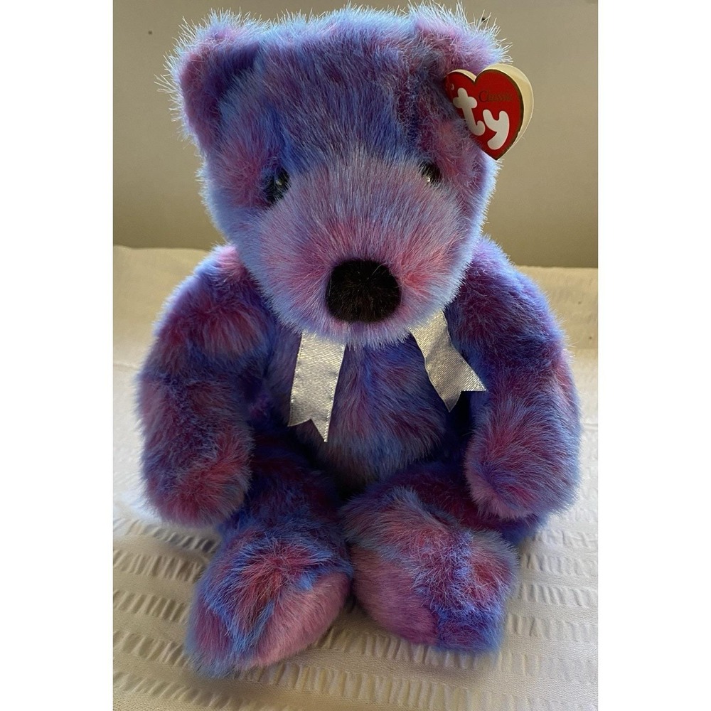Ty Beanie Buddy PURPLEBEARY Vintage 1999 Teddy Bear Purple Blue Pink Plush 14"